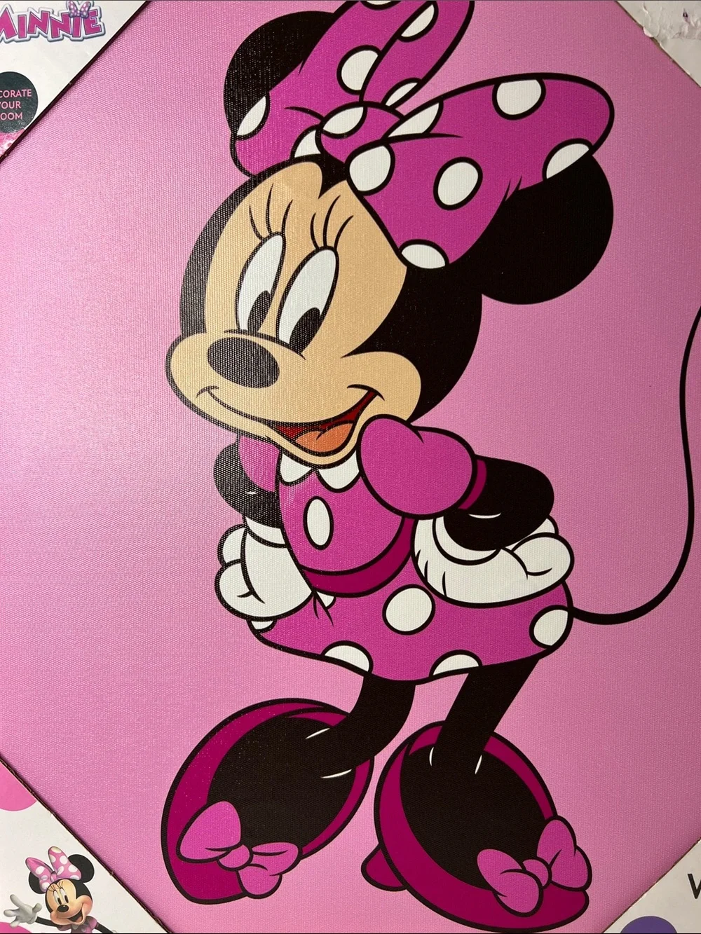 Disney Junior Minnie Mouse Hot Pink Polka Dot Wall Art Canvas New